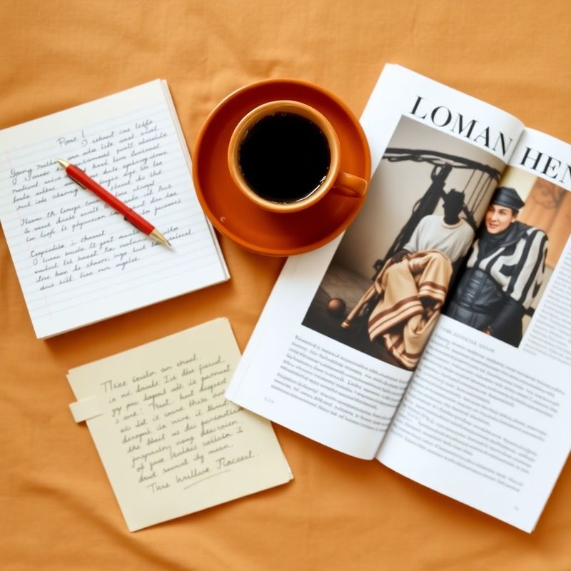 Notițe scrise de mână și o cană de cafea pe o suprafață de in crem